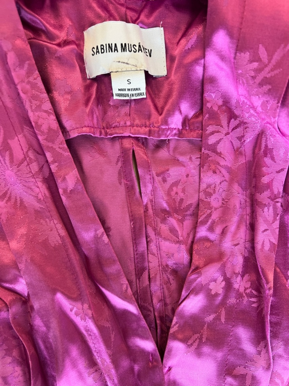 SABINA MUSAYEV fuchsia satin jacquard floral print neck bow sleeveless dress S - Picture 4 of 16